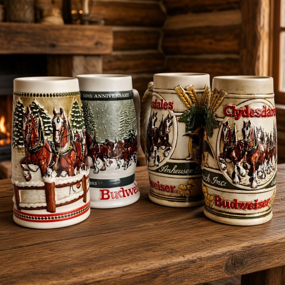 Vintage Holiday Series Budweiser Clydesdale Beer Stein Set